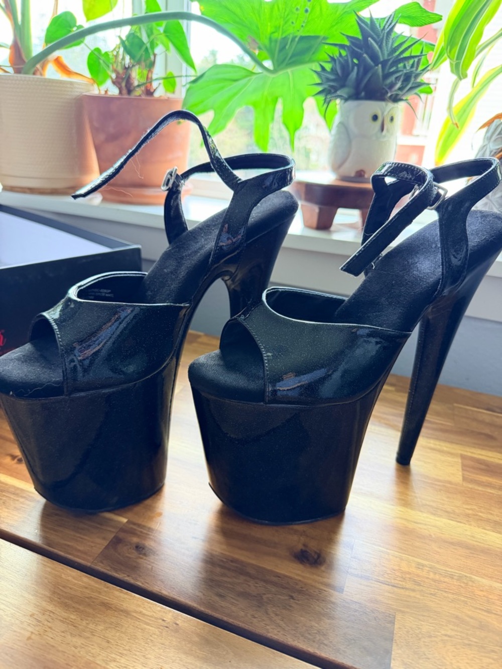 Black Glitter PLEASER Stiletto Sandals - size 11